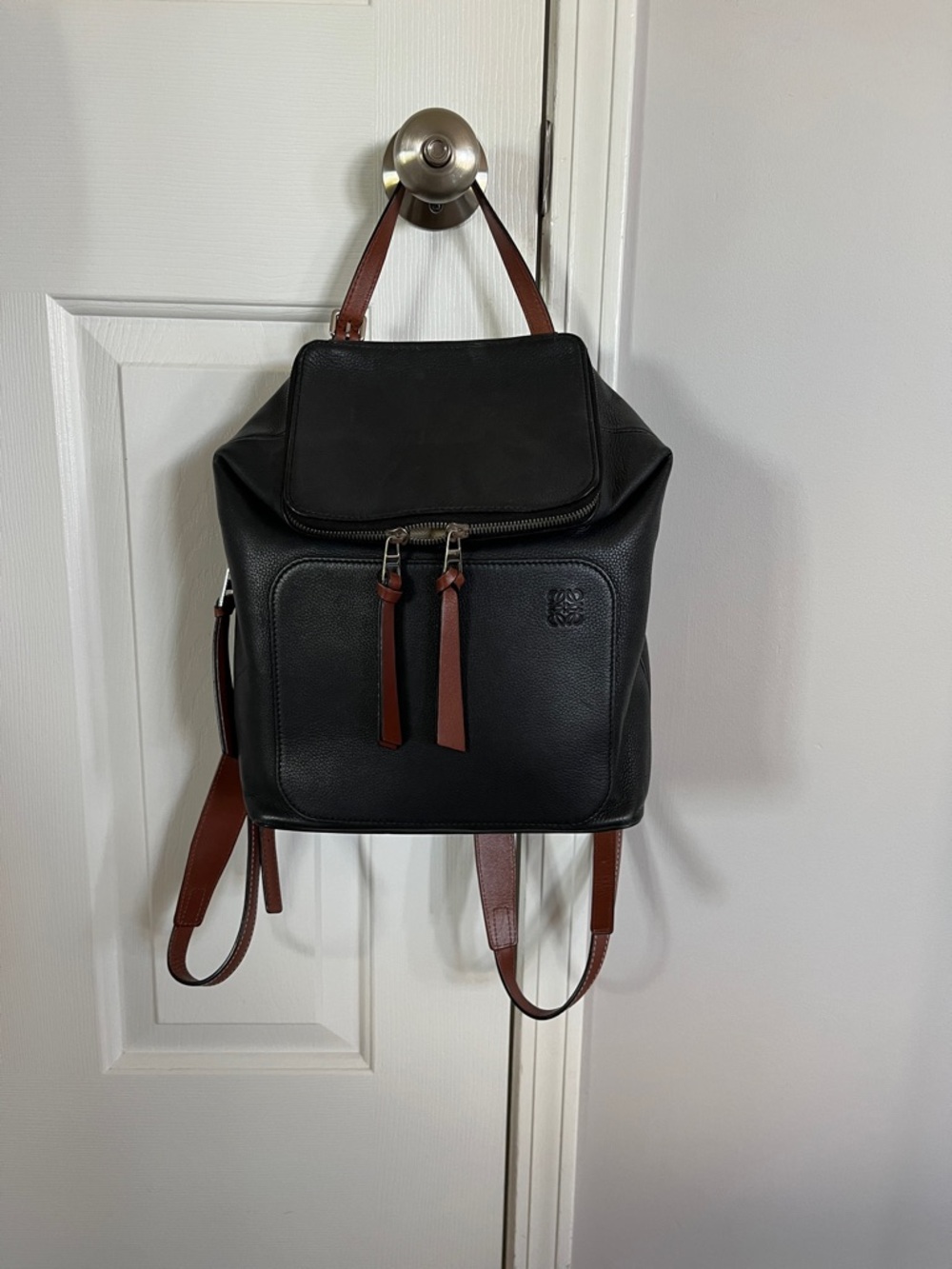 Loewe Goya backpack black with tan straps